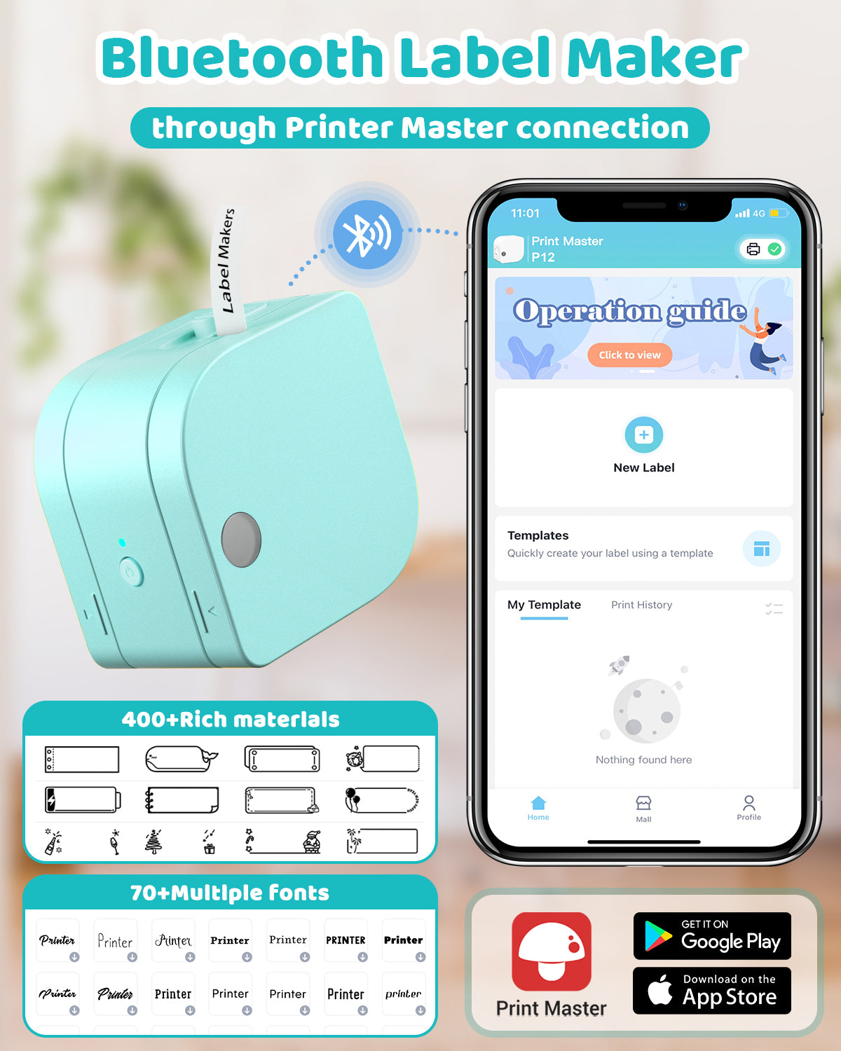 JIOCDX P12 Bluetooth Label Maker Machine with Tape for Smartphone, Mini Label Maker with Multiple Templates Icons