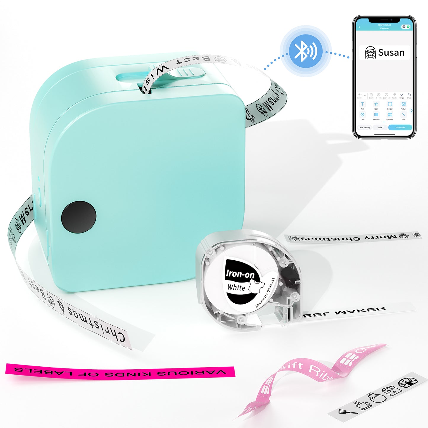 JIOCDX P12 Green Bluetooth Label Maker Machine with Tape for Smartphone