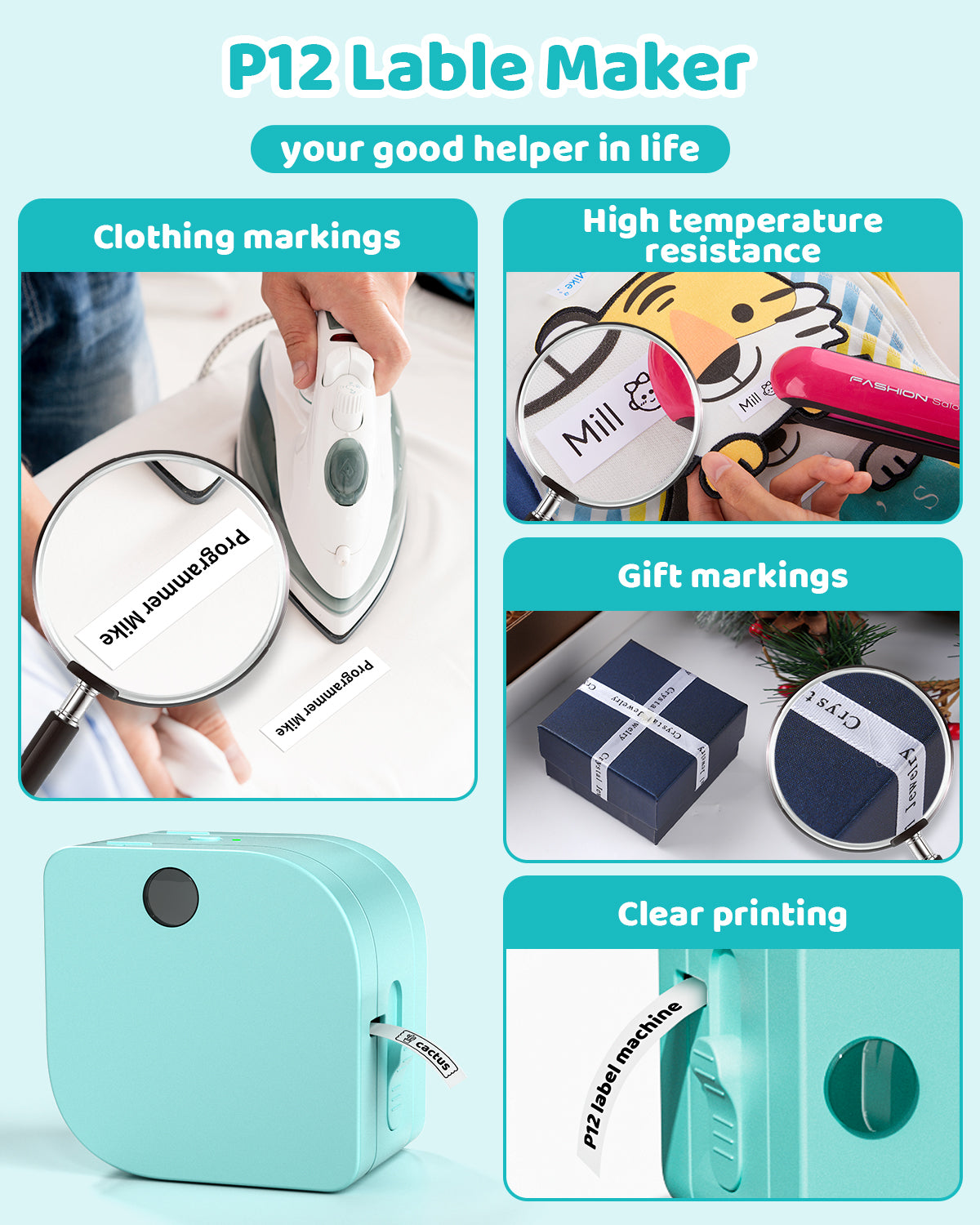 JIOCDX P12 Bluetooth Label Maker Machine with Tape for Smartphone, Mini Label Maker with Multiple Templates Icons