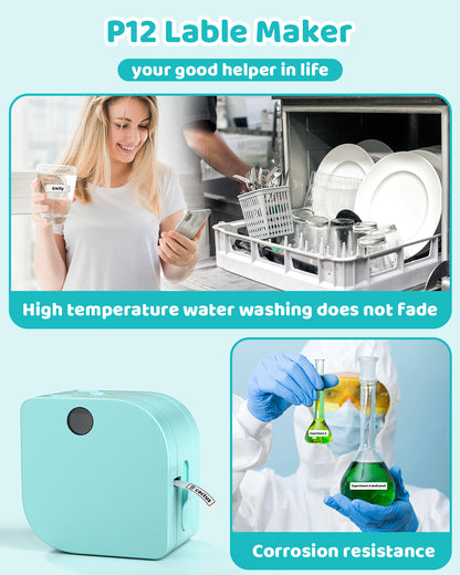 JIOCDX P12 Bluetooth Label Maker Machine with Tape for Smartphone, Mini Label Maker with Multiple Templates Icons