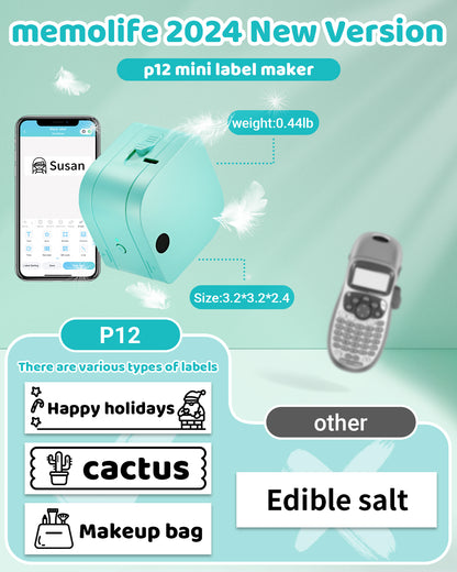JIOCDX P12 Bluetooth Label Maker Machine with Tape for Smartphone, Mini Label Maker with Multiple Templates Icons