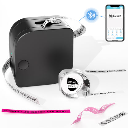 JIOCDX P12 Black Bluetooth Label Maker Machine with Tape for Smartphone